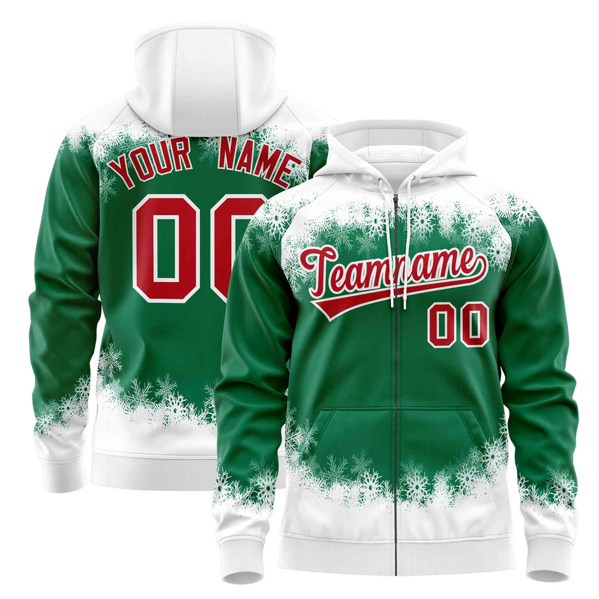 Custom Kelly Green White Christmas Graffiti Pattern Athletic Full-Zip Hoodie| KXKSHOP