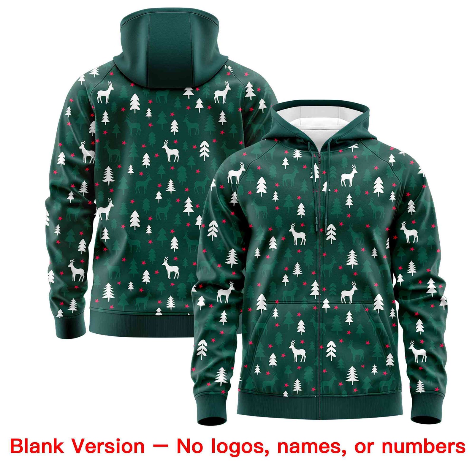 Custom Midnight Green Red Christmas Graffiti Pattern Athletic Full-Zip Hoodie| KXKSHOP