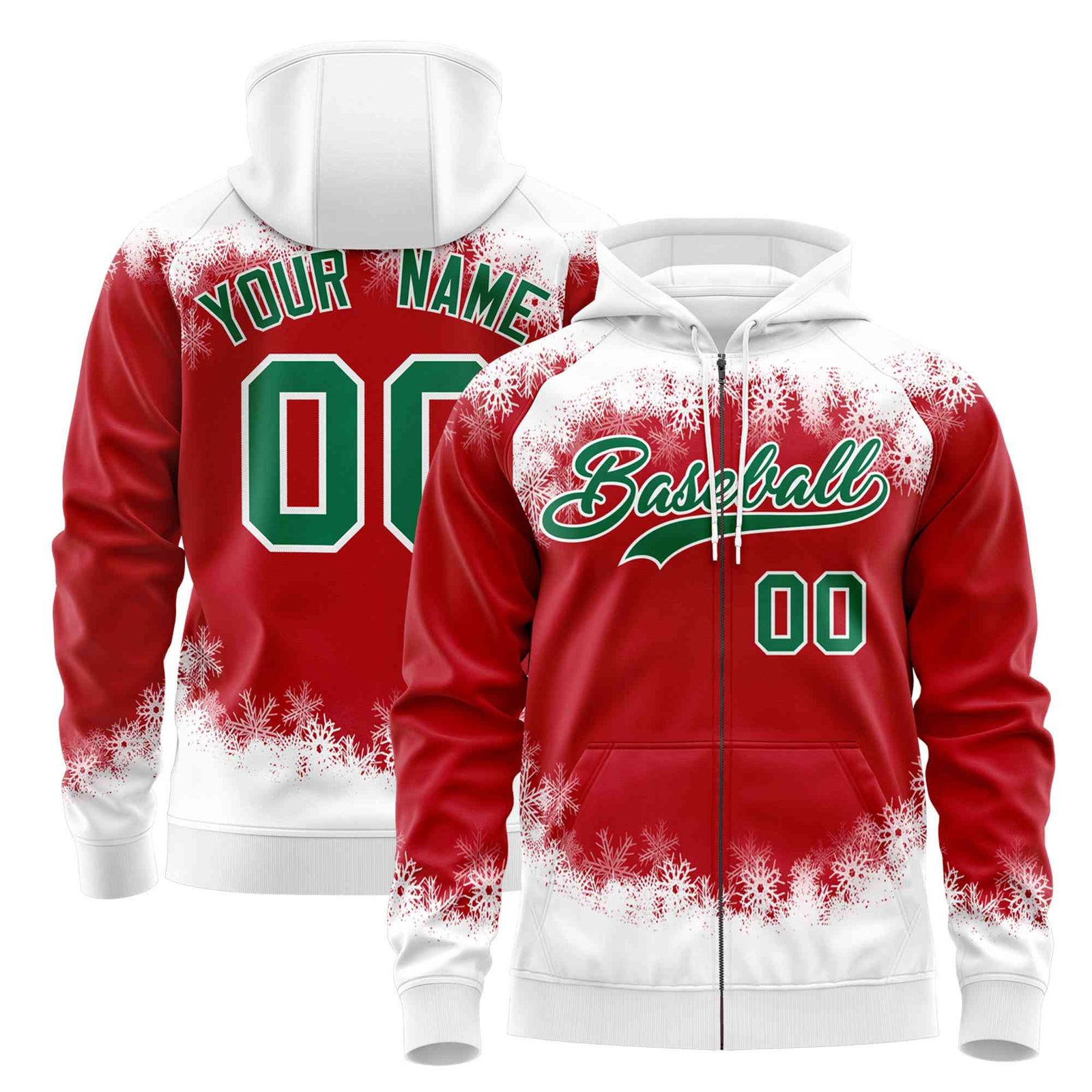 Custom Red White Christmas Graffiti Pattern Athletic Full-Zip Hoodie