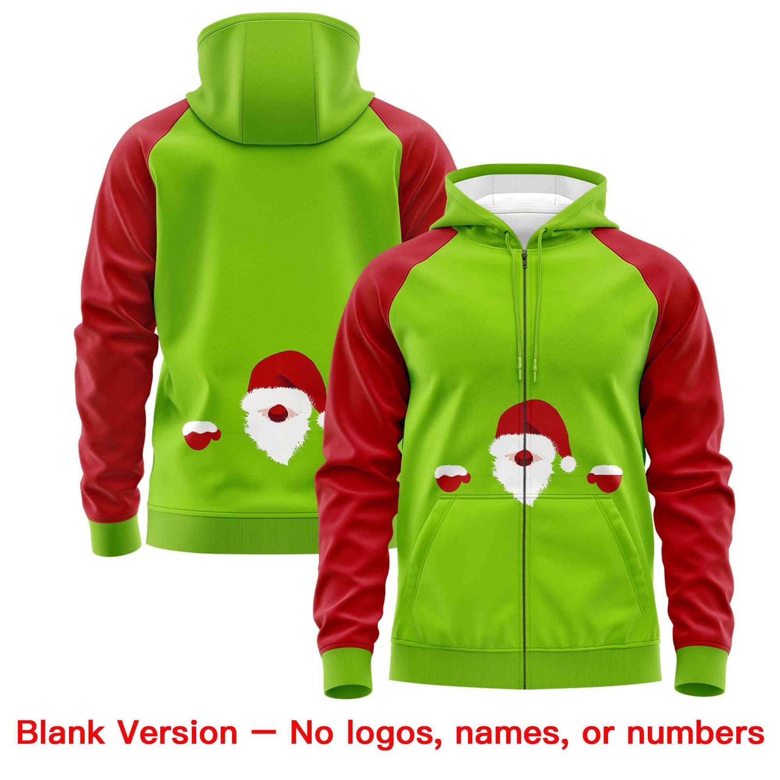 Custom Neon Green Red Christmas Graffiti Pattern Athletic Full-Zip Hoodie