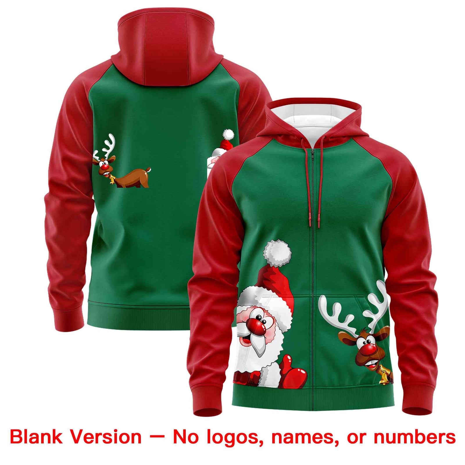 Custom Kelly Green Red Christmas Graffiti Pattern Athletic Full-Zip Hoodie