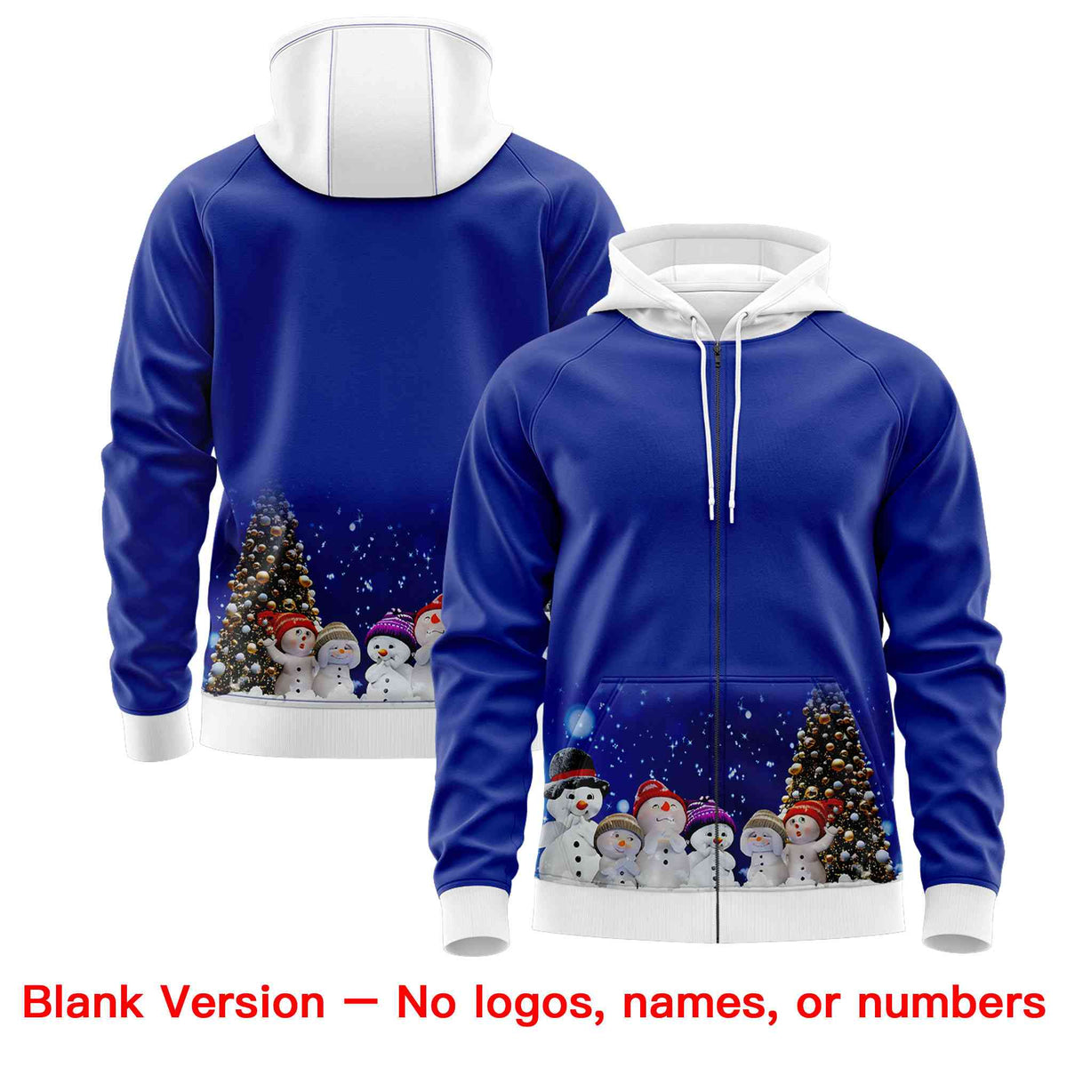 Custom Royal Blue White Christmas Graffiti Pattern Athletic Full-Zip Hoodie