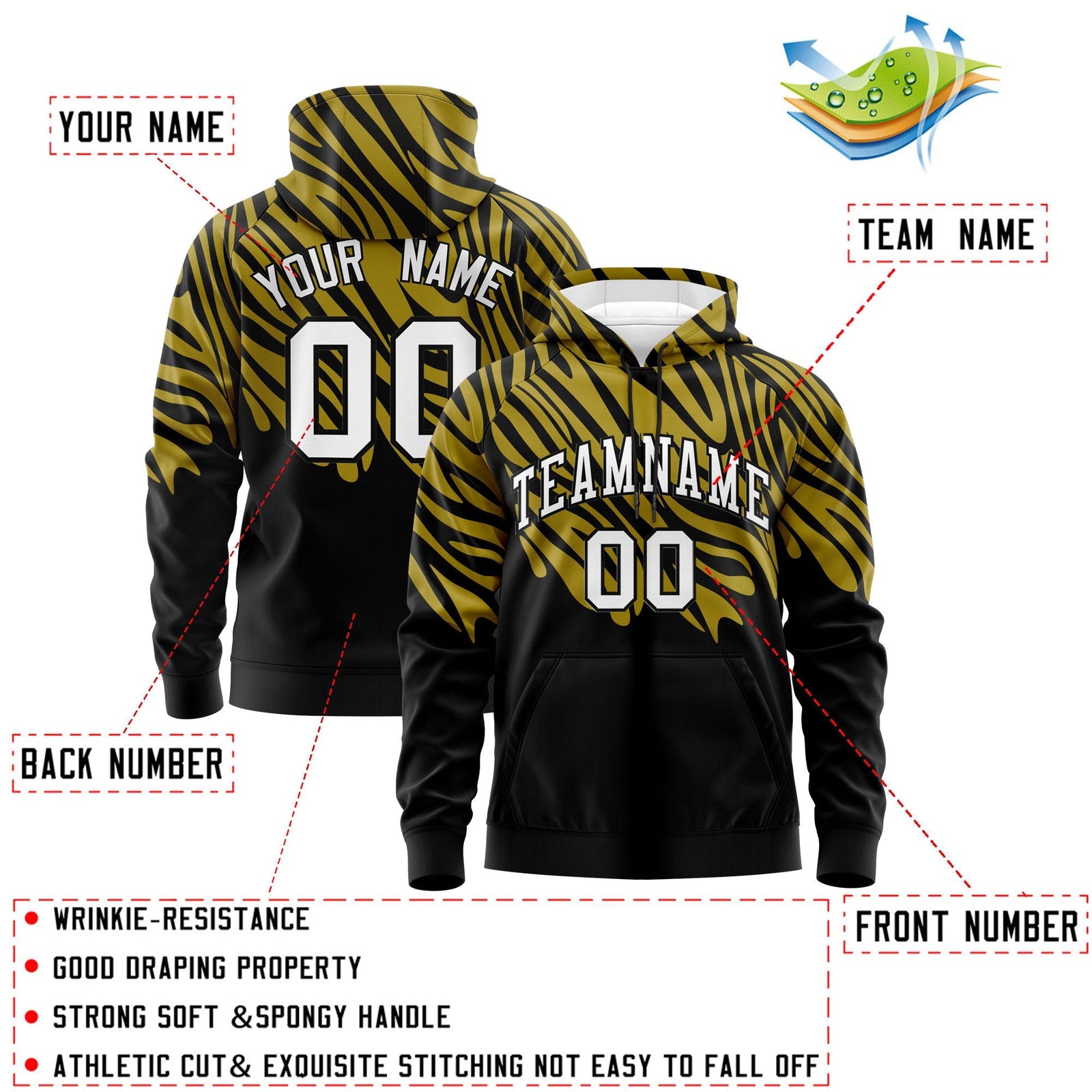 Custom Old Gold Black White Leopard Print Pullover Sweatshirt Hoodie| KXKSHOP