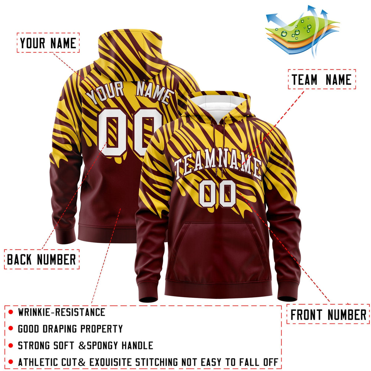 Custom Crimson Gold White Leopard Print Pullover Sweatshirt Hoodie| KXKSHOP