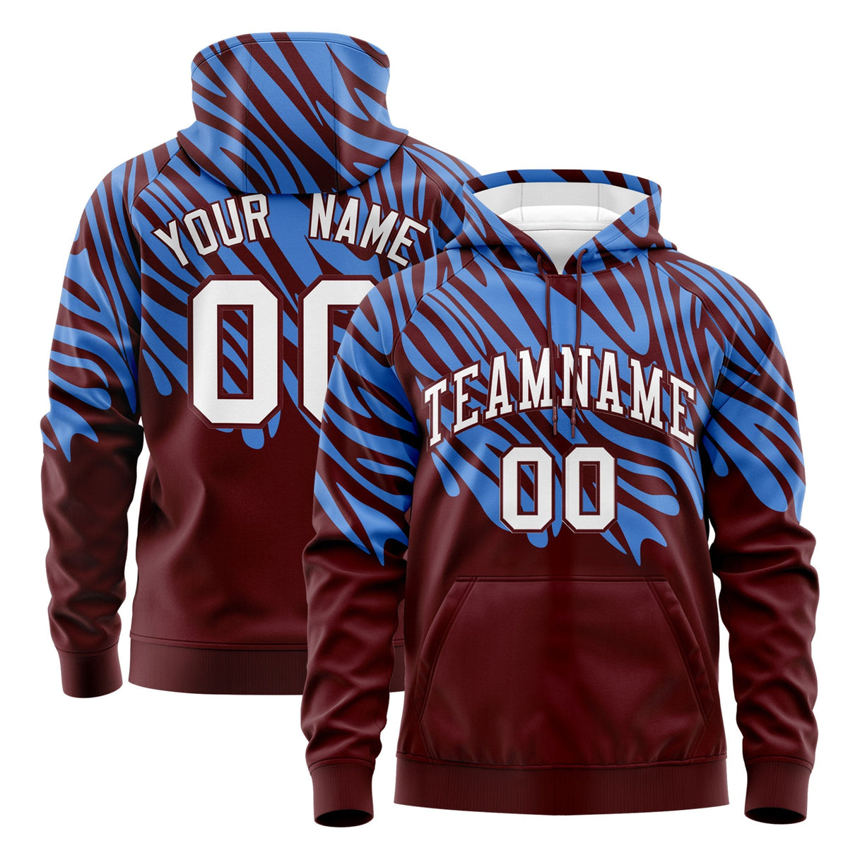 Custom Powder Blue Crimson Leopard Print Pullover Sweatshirt Hoodie| KXKSHOP
