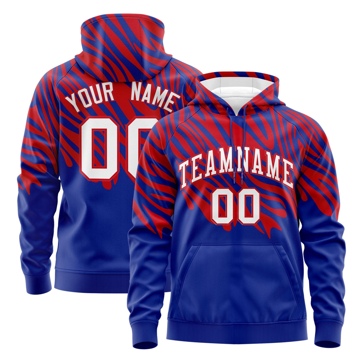 Custom Royal Blue Red Leopard Print Pullover Sweatshirt Hoodie| KXKSHOP