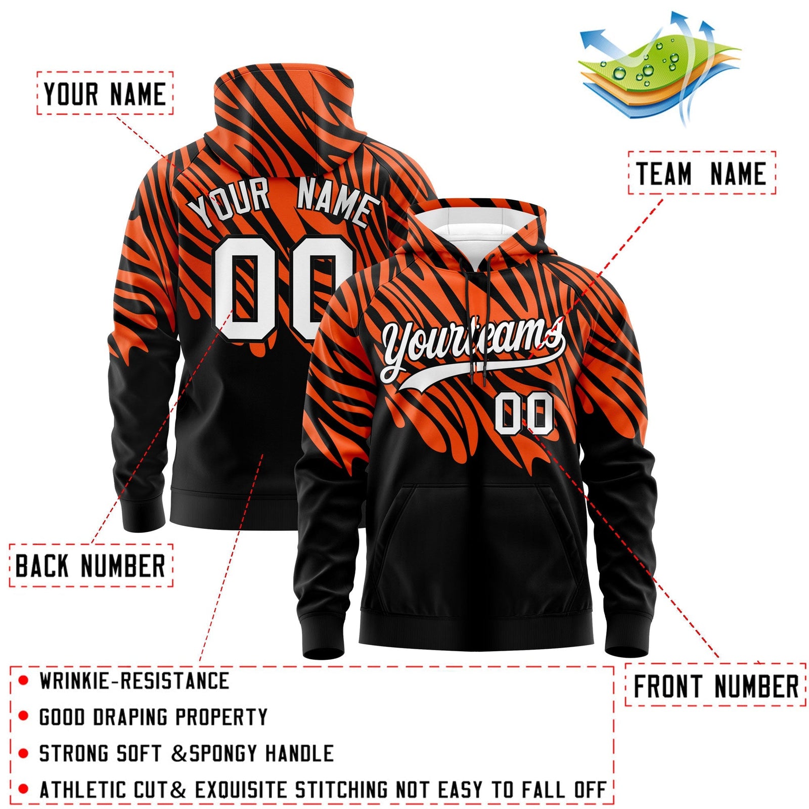 Custom Orange Black Leopard Print Pullover Sweatshirt Hoodie| KXKSHOP