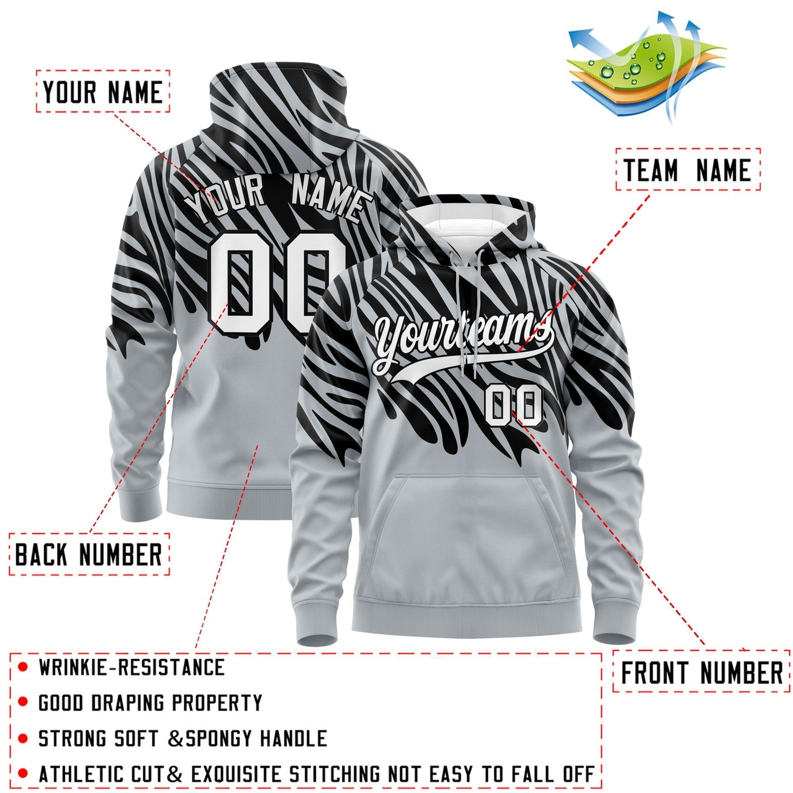 Custom Black Silver Leopard Print Pullover Sweatshirt Hoodie| KXKSHOP