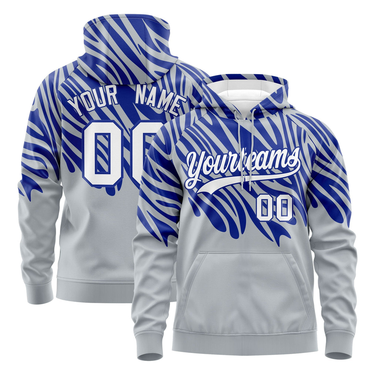 Custom Royal Blue Silver Leopard Print Pullover Sweatshirt Hoodie| KXKSHOP