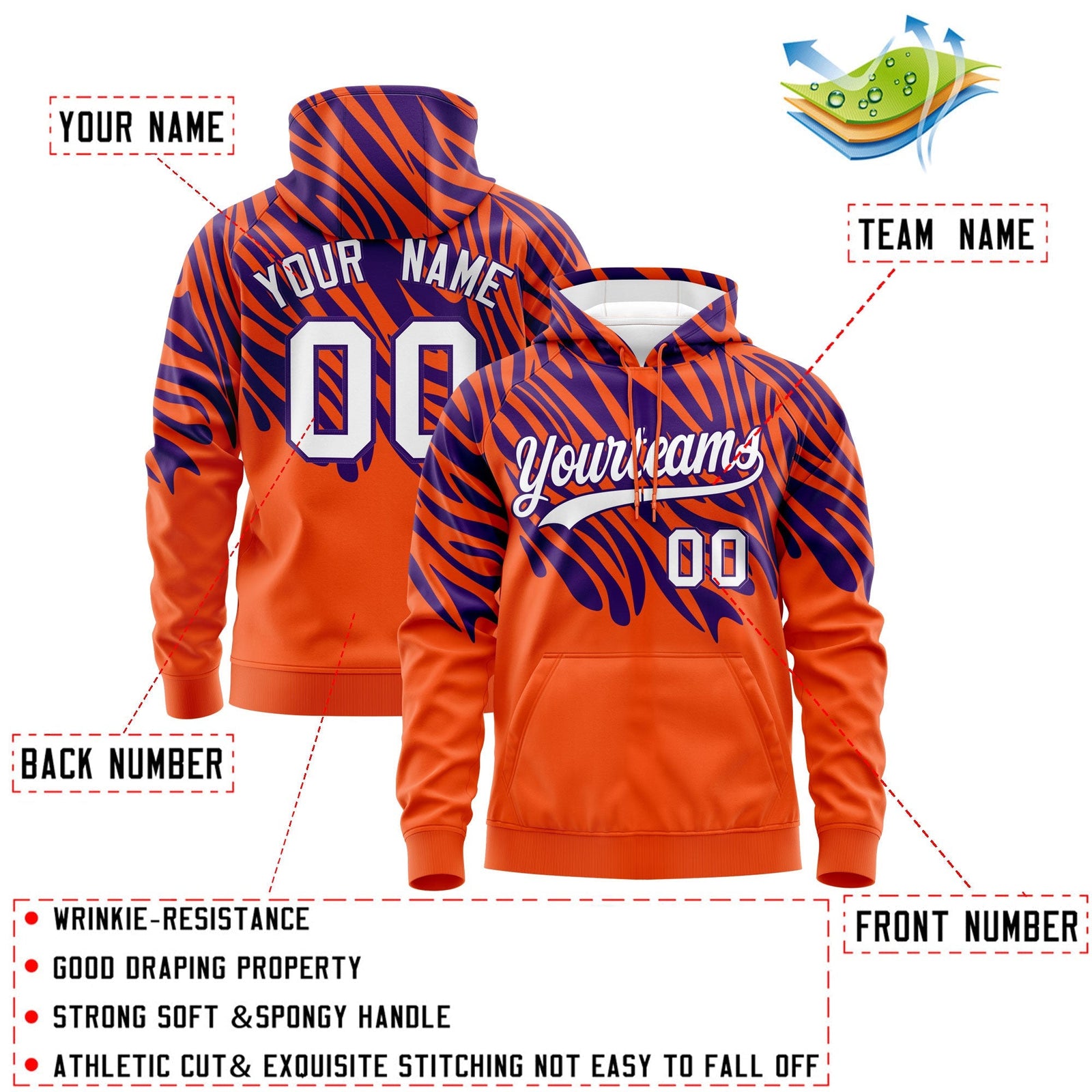 Custom Orange Purple Leopard Print Pullover Sweatshirt Hoodie| KXKSHOP