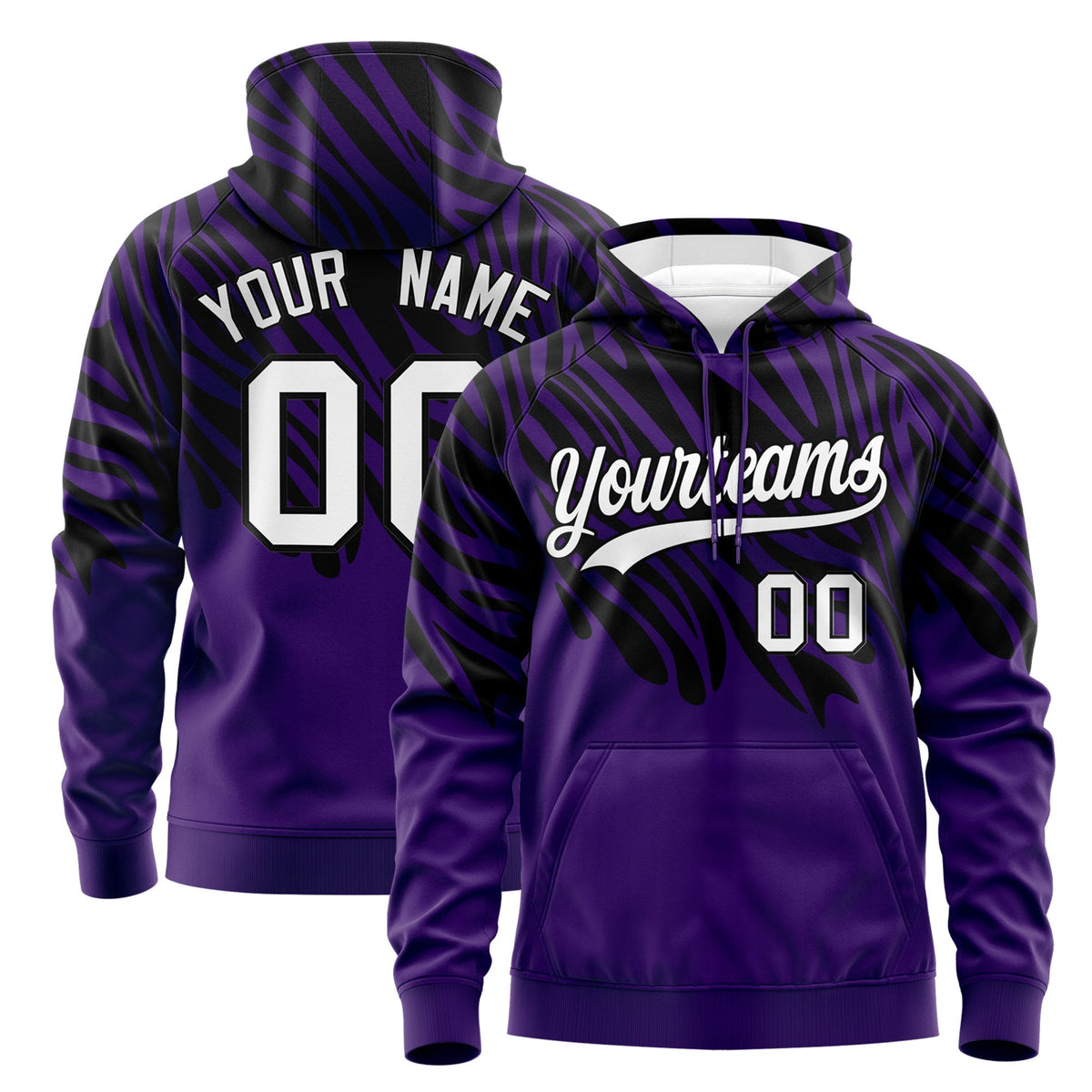 Custom Purple Black White Leopard Print Pullover Sweatshirt Hoodie| KXKSHOP