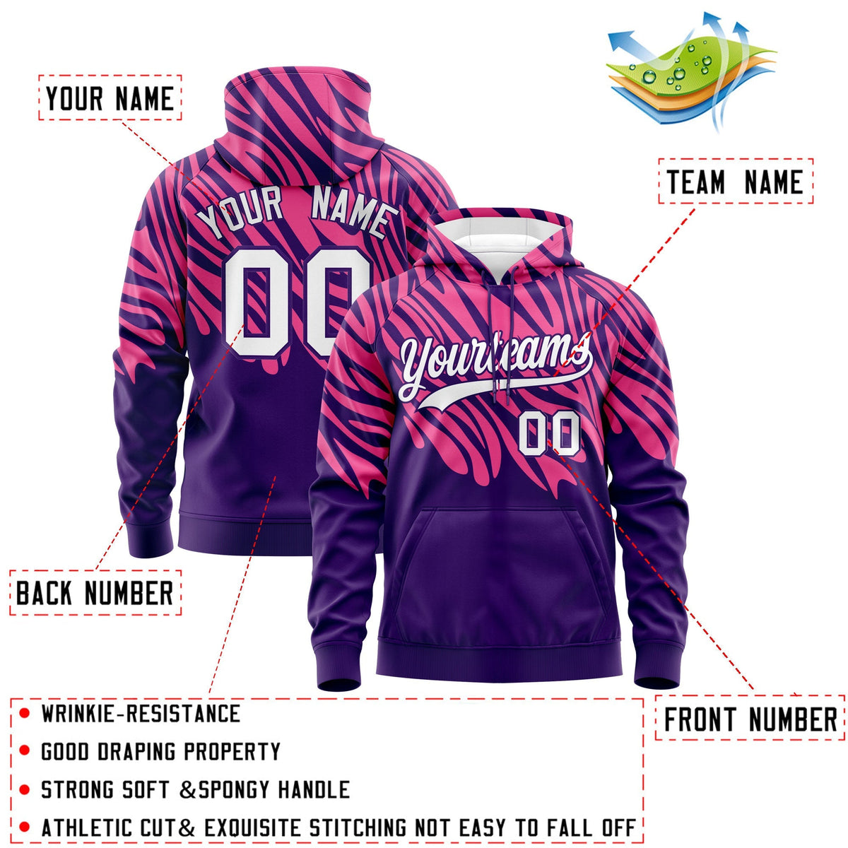 Custom Pink Purple Leopard Print Pullover Sweatshirt Hoodie| KXKSHOP