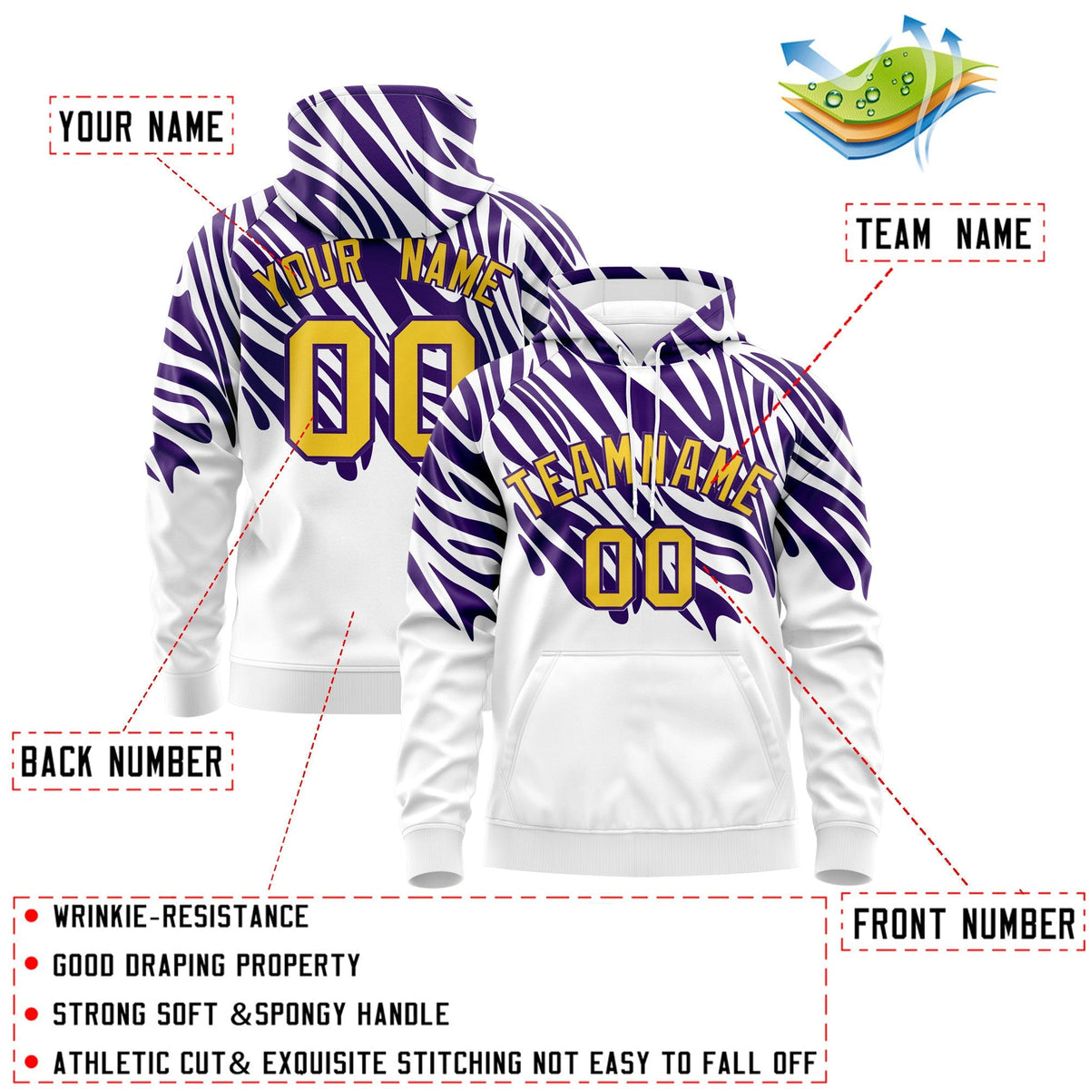 Custom Purple White Leopard Print Pullover Sweatshirt Hoodie| KXKSHOP