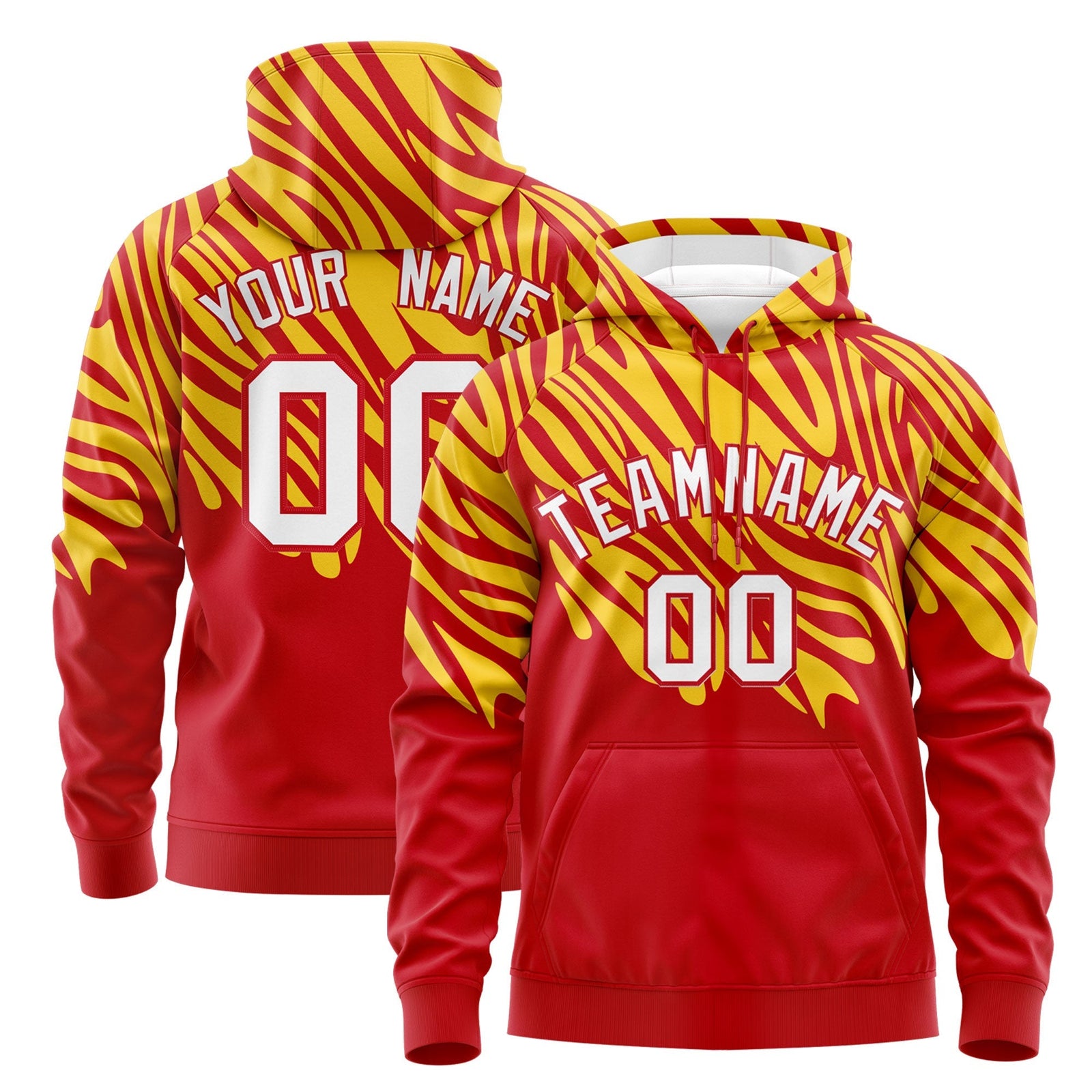 Custom Red Gold White Leopard Print Pullover Sweatshirt Hoodie| KXKSHOP