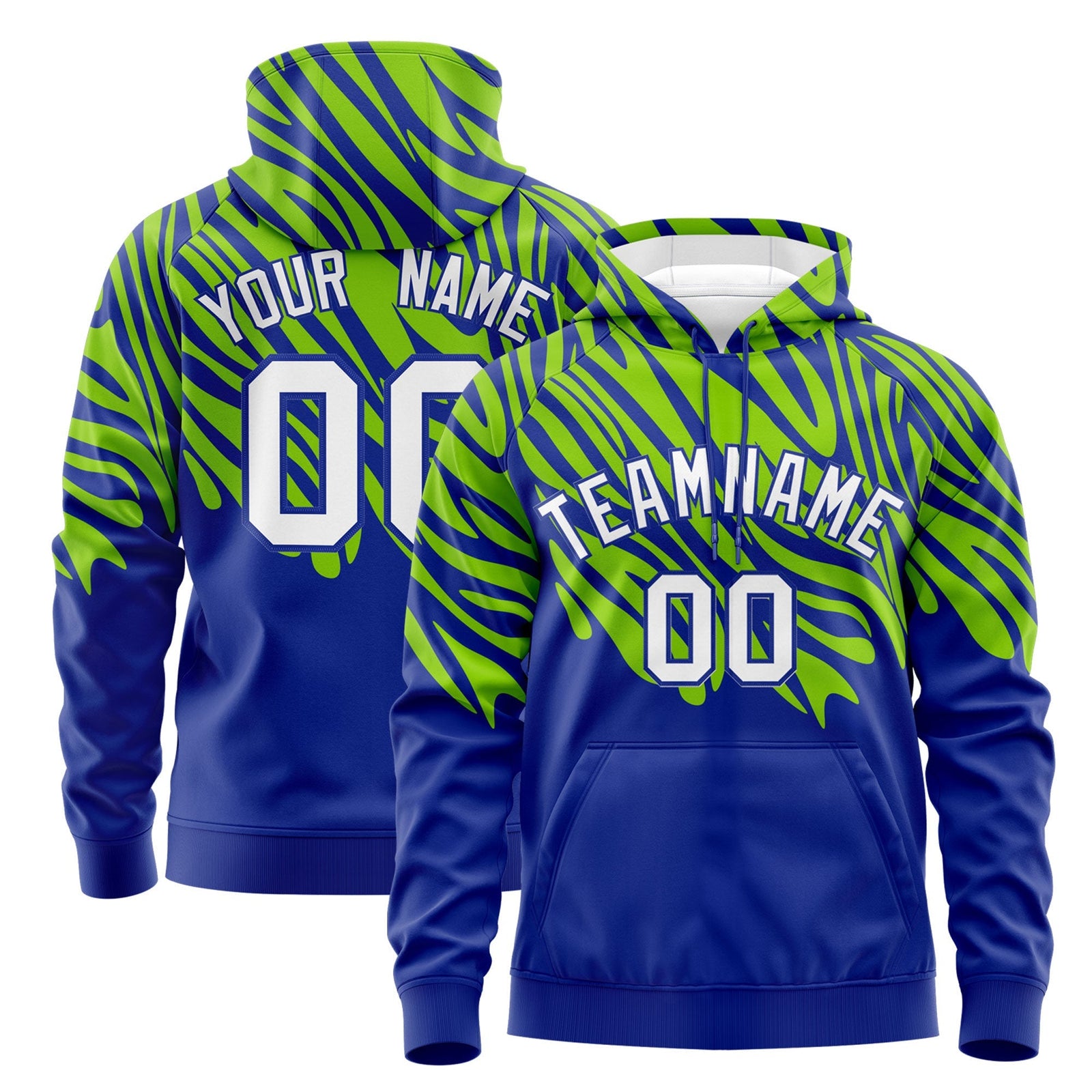 Custom Neon Green Royal Blue Leopard Print Pullover Sweatshirt Hoodie| KXKSHOP