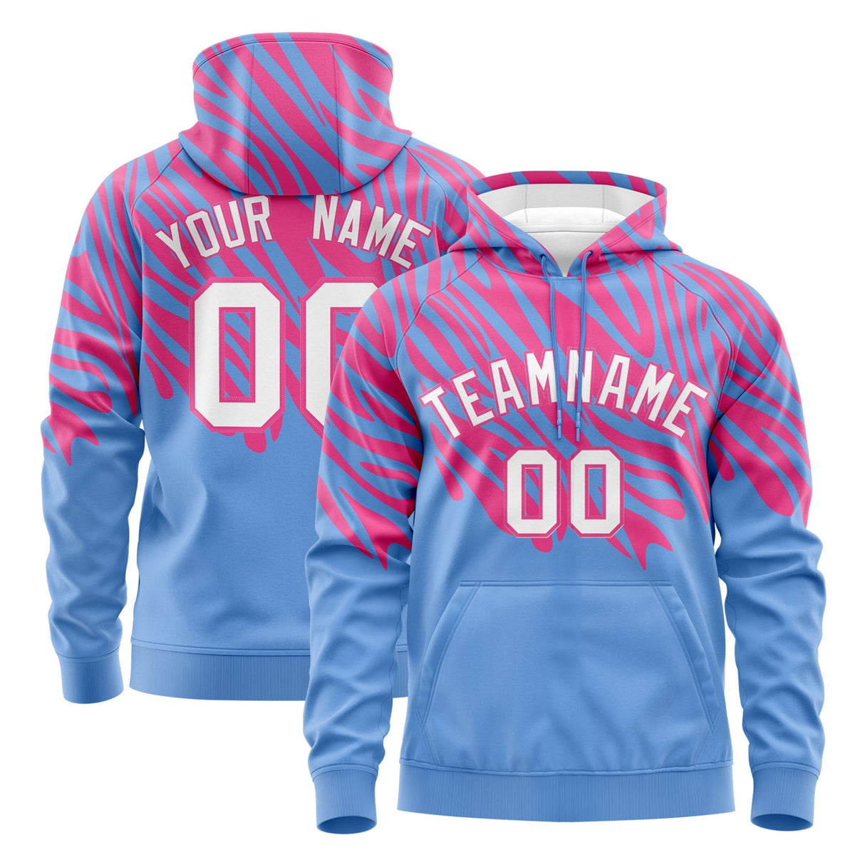 Custom Pink Light Blue Leopard Print Pullover Sweatshirt Hoodie| KXKSHOP