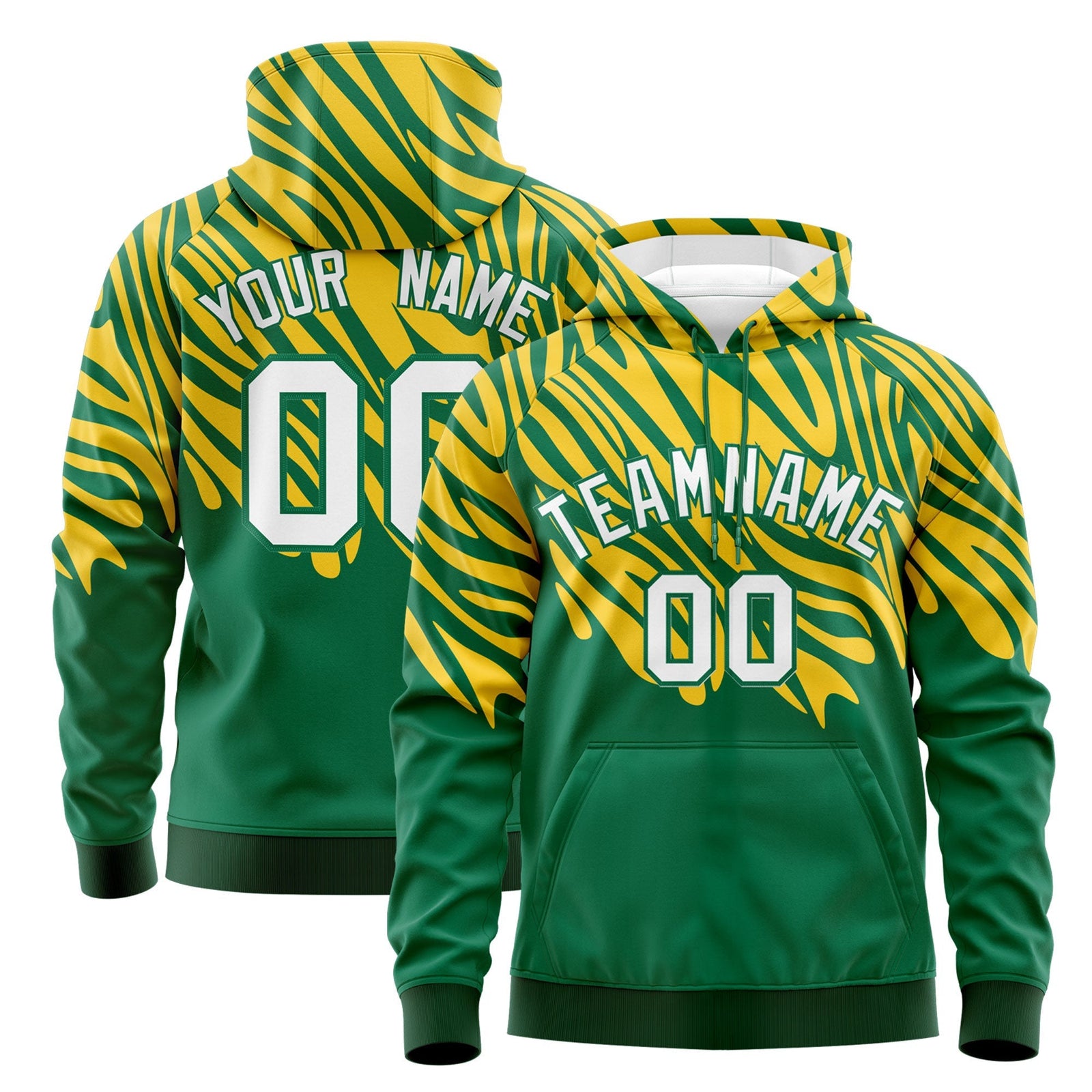 Custom Gold Kelly Green Leopard Print Pullover Sweatshirt Hoodie| KXKSHOP