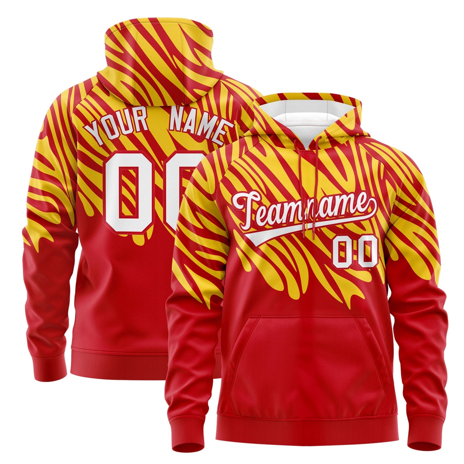 Custom Red Gold White Leopard Print Pullover Sweatshirt Hoodie| KXKSHOP