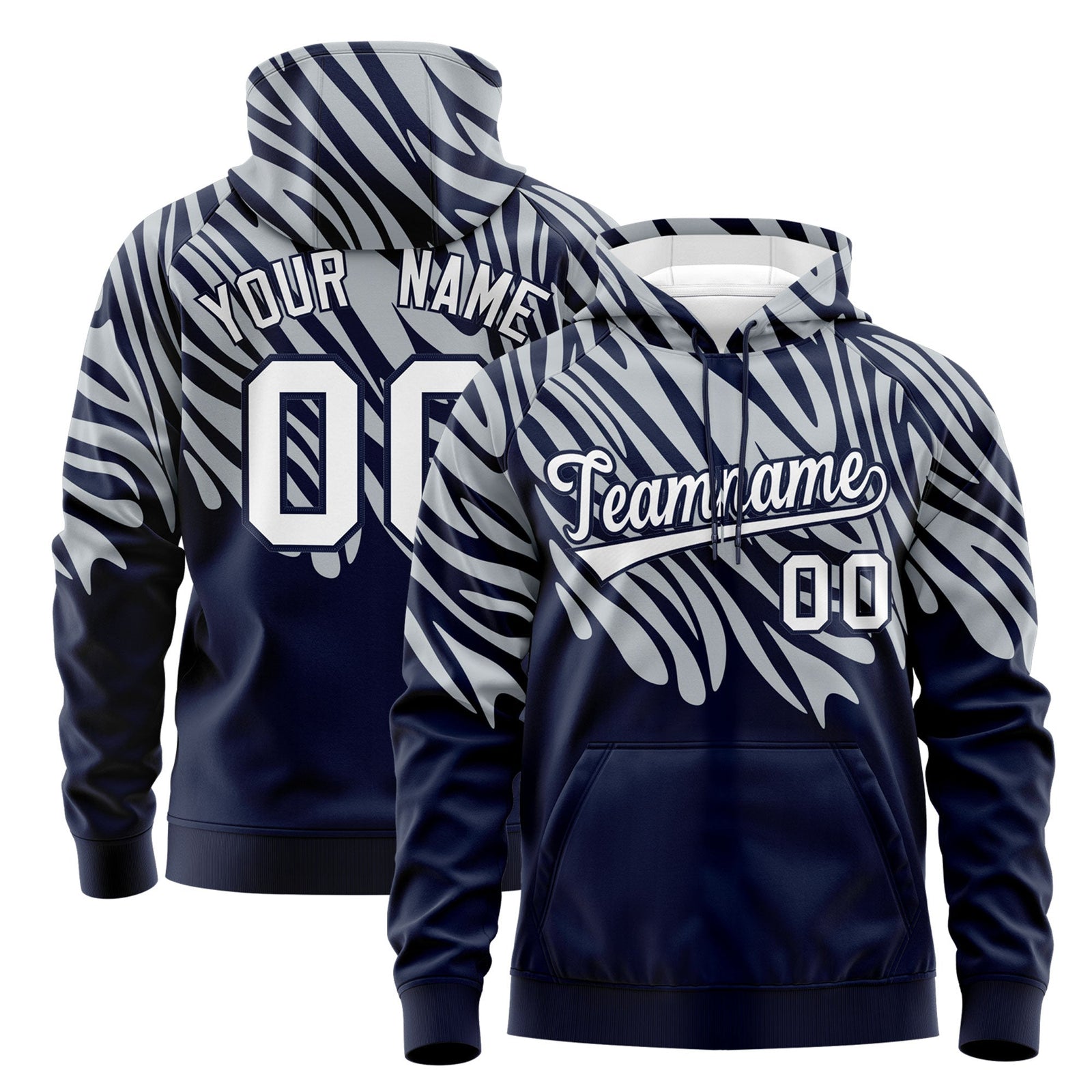 Custom Silver Navy Leopard Print Pullover Sweatshirt Hoodie| KXKSHOP