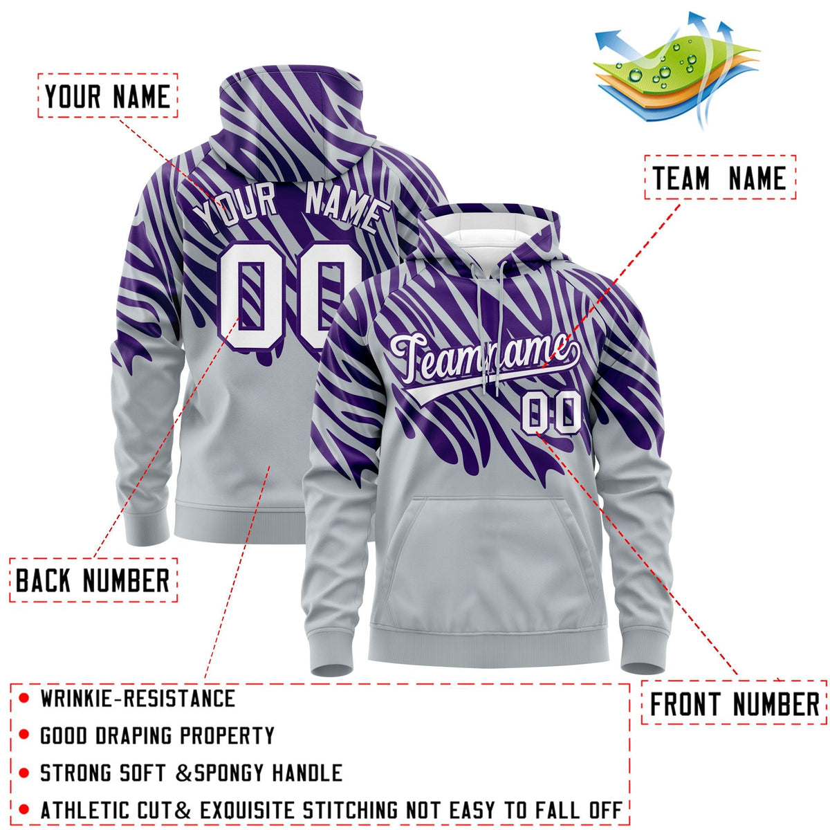 Custom Purple Silver Leopard Print Pullover Sweatshirt Hoodie| KXKSHOP