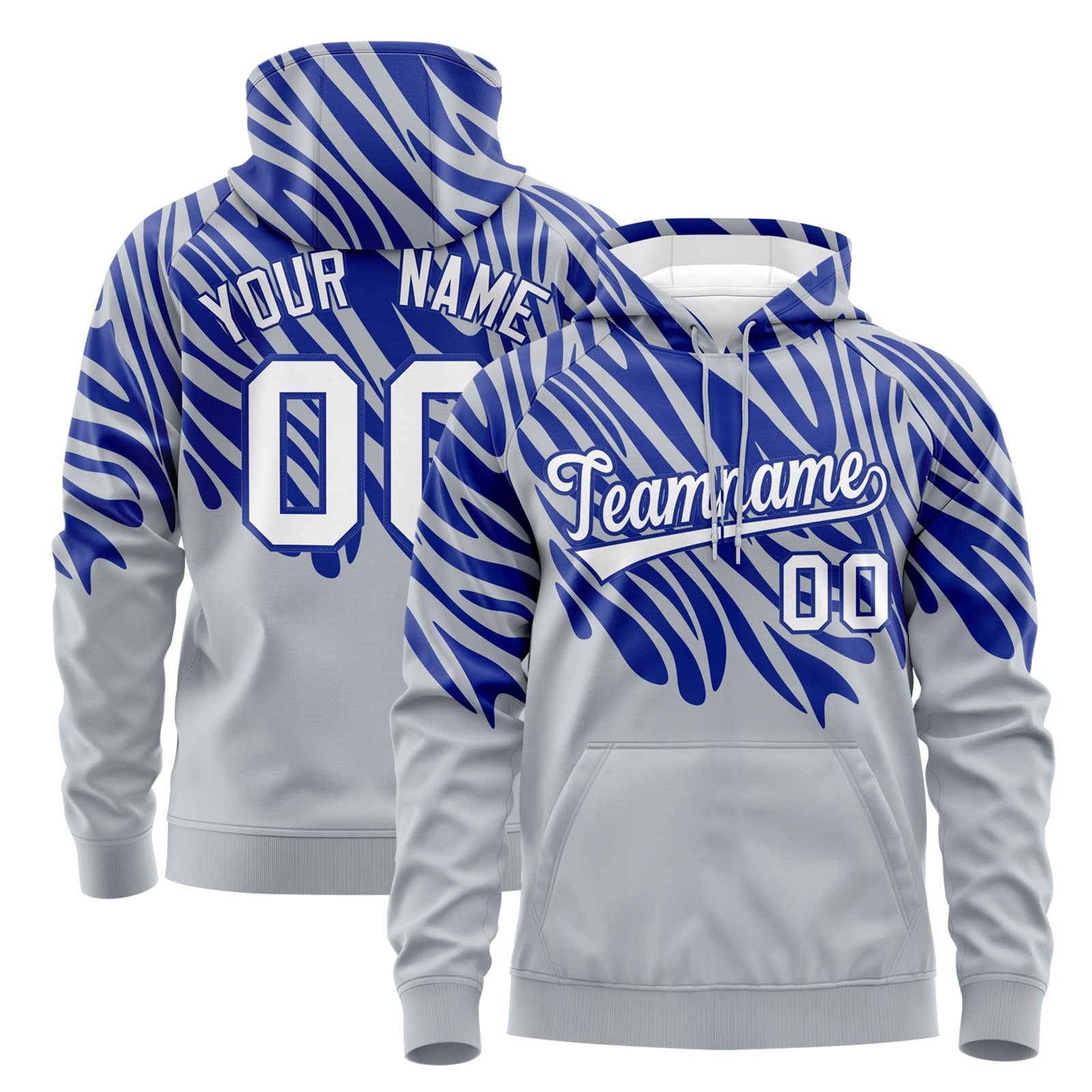Custom Royal Blue Silver Leopard Print Pullover Sweatshirt Hoodie| KXKSHOP