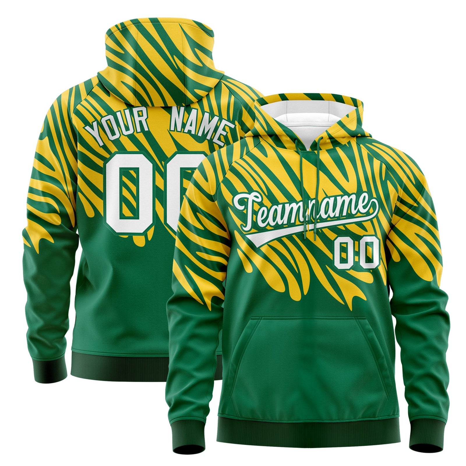 Custom Gold Kelly Green Leopard Print Pullover Sweatshirt Hoodie| KXKSHOP