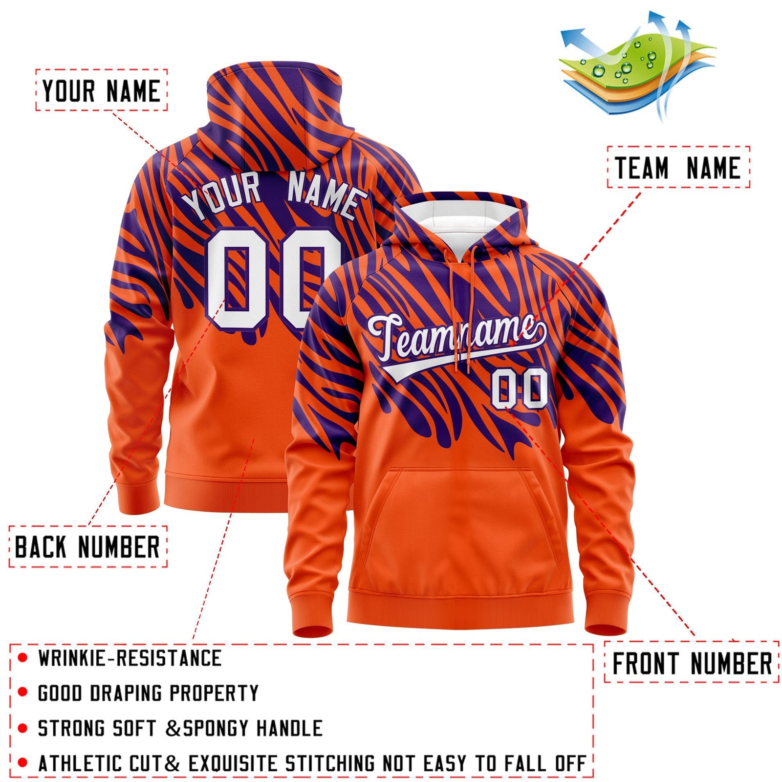 Custom Orange Purple Leopard Print Pullover Sweatshirt Hoodie| KXKSHOP