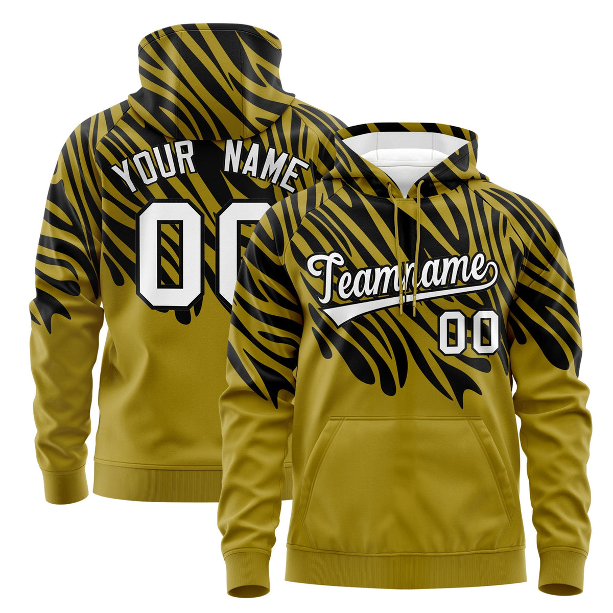 Custom Old Gold Black Leopard Print Pullover Sweatshirt Hoodie| KXKSHOP