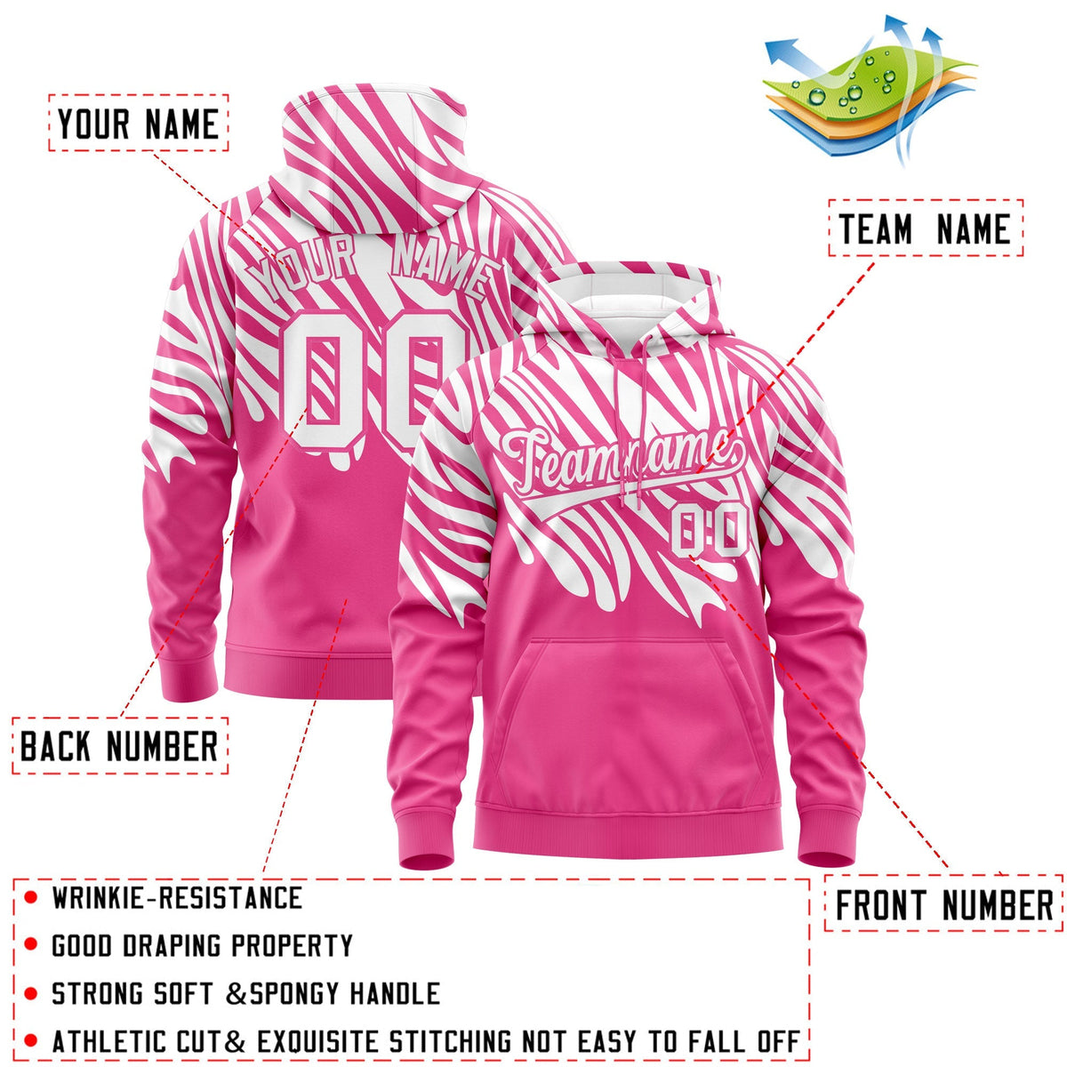 Custom White Pink Leopard Print Pullover Sweatshirt Hoodie| KXKSHOP