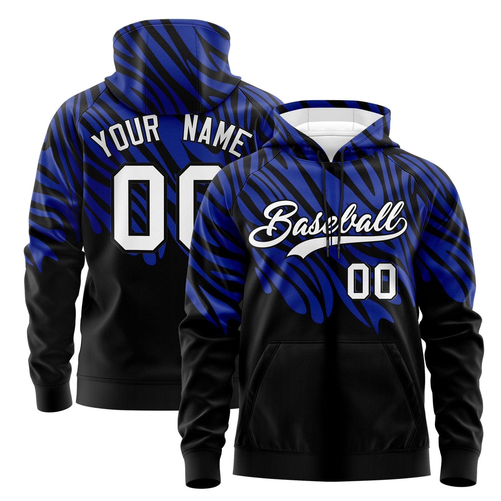 Custom Royal Blue Black Leopard Print Pullover Sweatshirt Hoodie| KXKSHOP