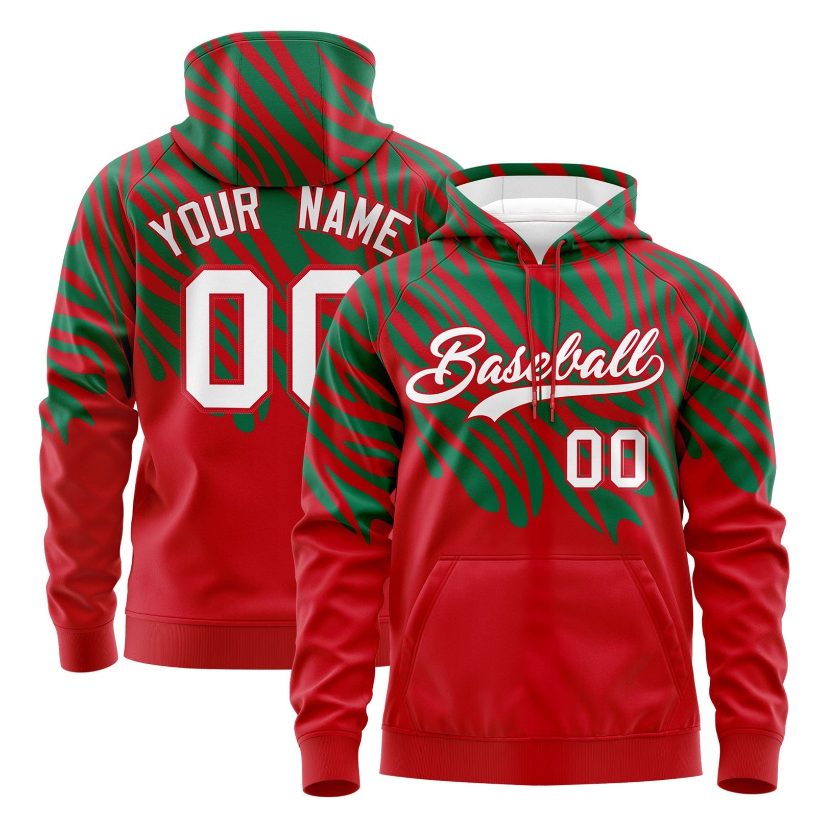 Custom Red Kelly Green Leopard Print Pullover Sweatshirt Hoodie| KXKSHOP