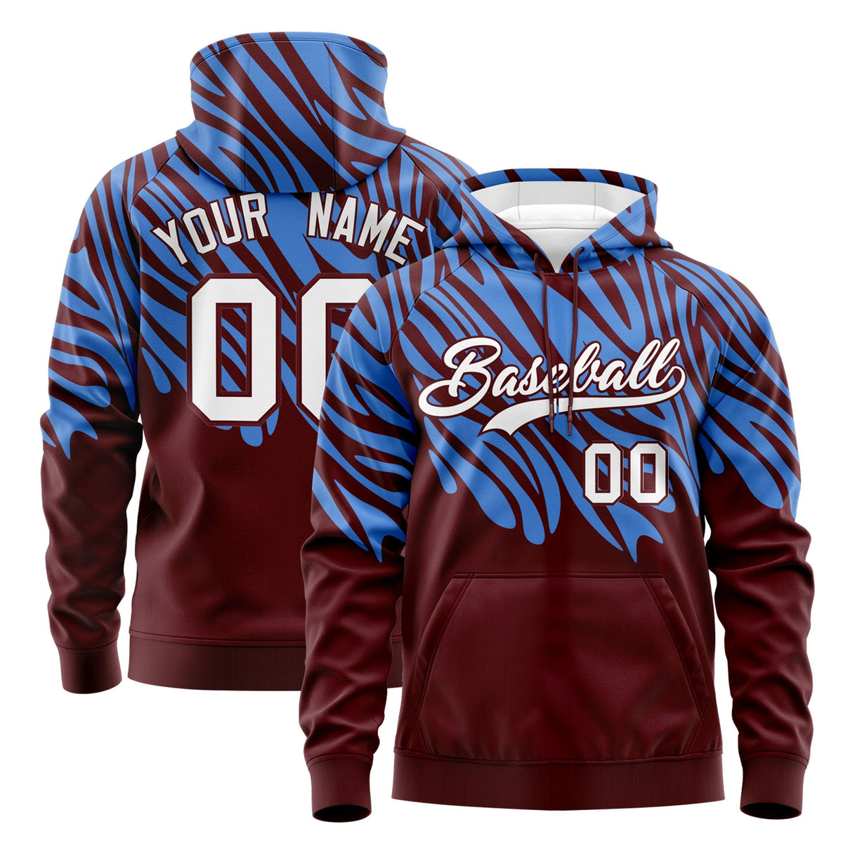 Custom Powder Blue Crimson Leopard Print Pullover Sweatshirt Hoodie| KXKSHOP