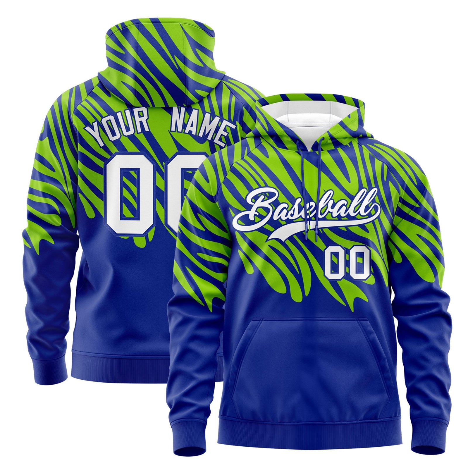 Custom Neon Green Royal Blue Leopard Print Pullover Sweatshirt Hoodie| KXKSHOP