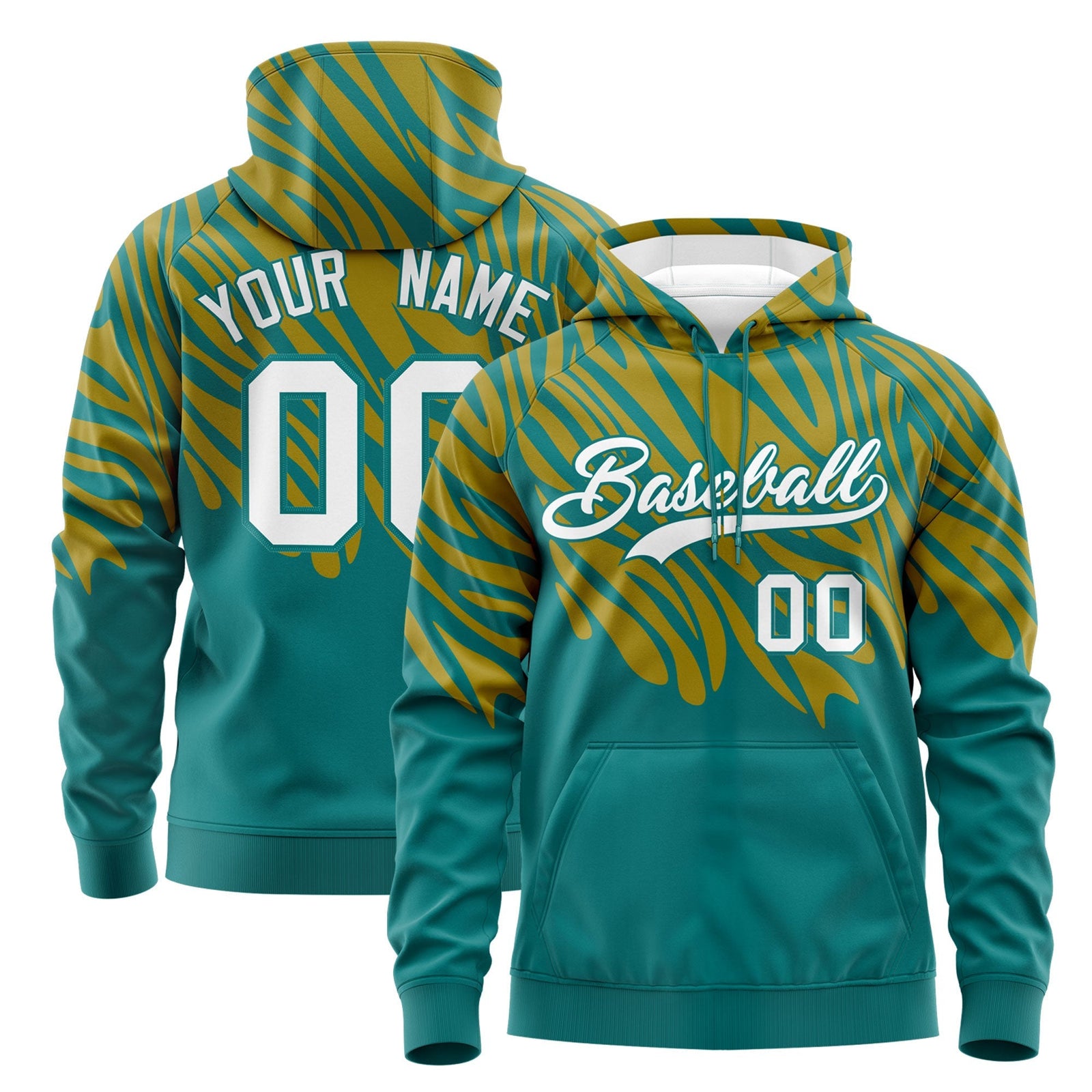 Custom Teal Old Gold Leopard Print Pullover Sweatshirt Hoodie| KXKSHOP