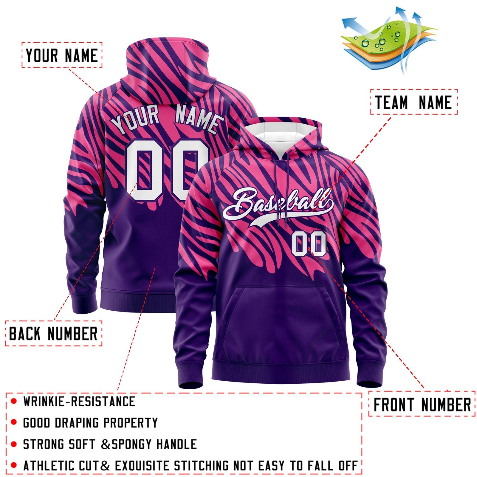 Custom Pink Purple Leopard Print Pullover Sweatshirt Hoodie| KXKSHOP