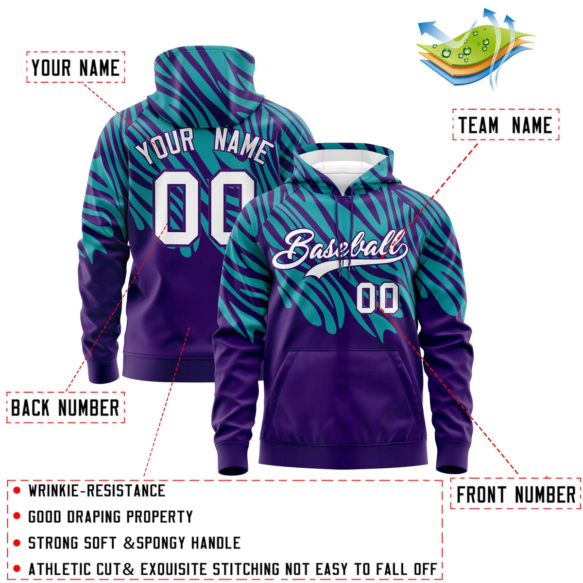Custom Purple Aqua White Leopard Print Pullover Sweatshirt Hoodie| KXKSHOP