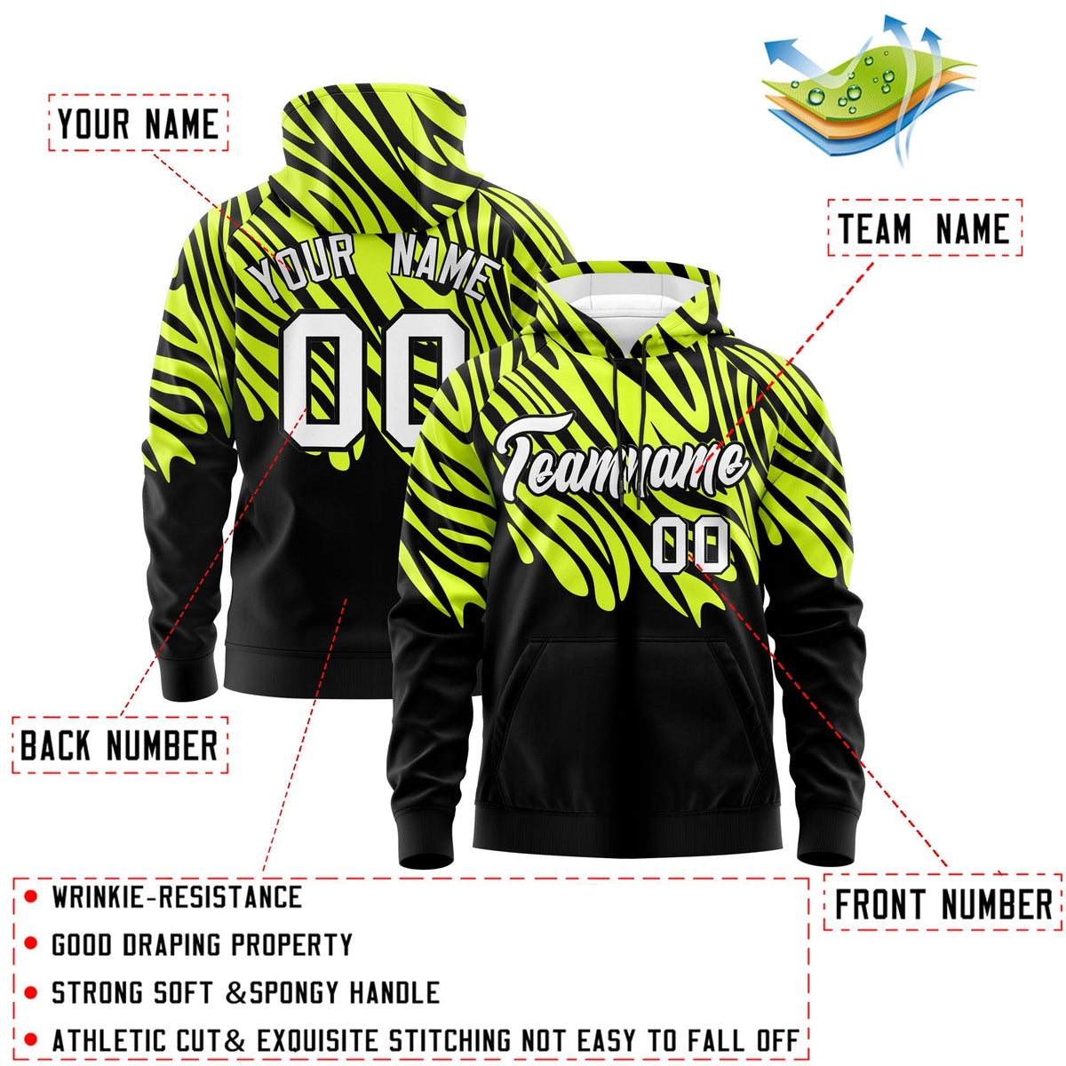 Custom Fluorescent Green Black Leopard Print Pullover Sweatshirt Hoodie| KXKSHOP
