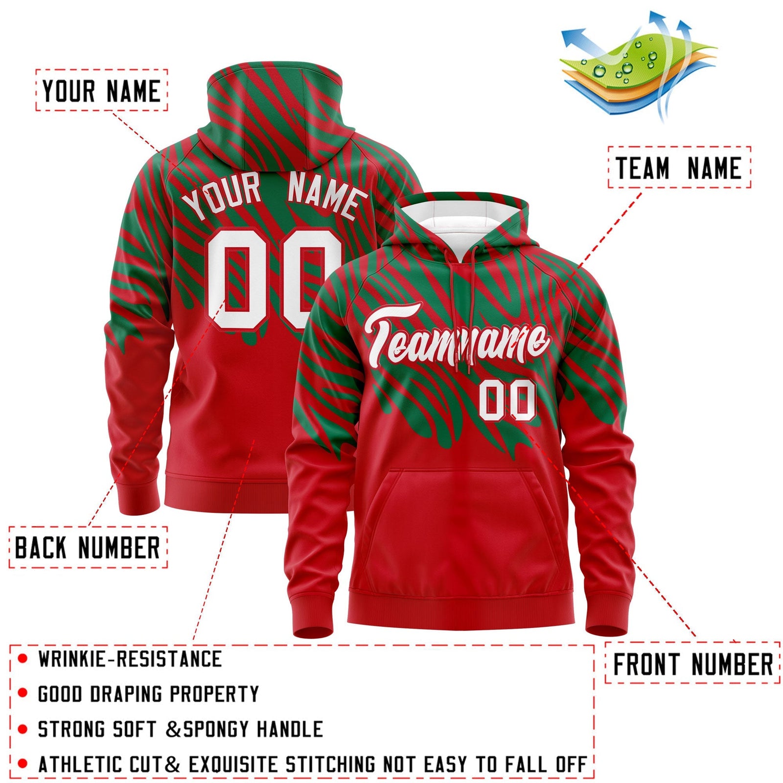 Custom Red Kelly Green Leopard Print Pullover Sweatshirt Hoodie| KXKSHOP