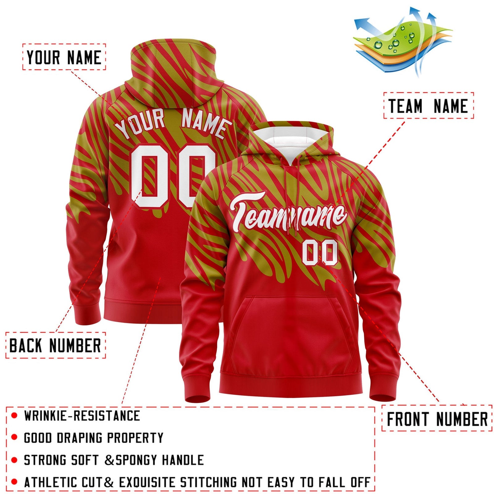 Custom Red Old Gold Leopard Print Pullover Sweatshirt Hoodie| KXKSHOP