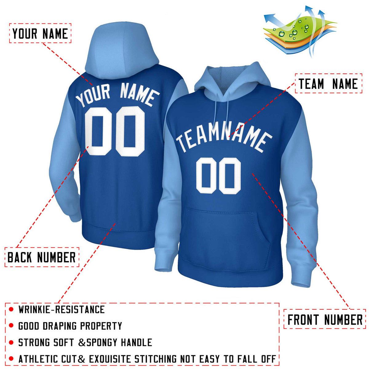 Custom Royal White-Raglan Sleeves Stitched Sportwear Pullover Hoodie