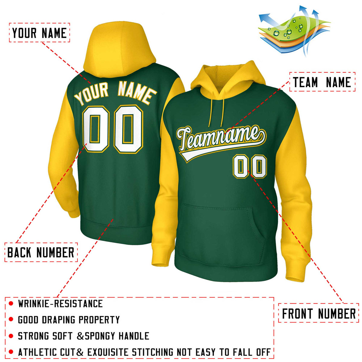 Custom Green White-Green Raglan Sleeves Stitched Sportwear Pullover Hoodie