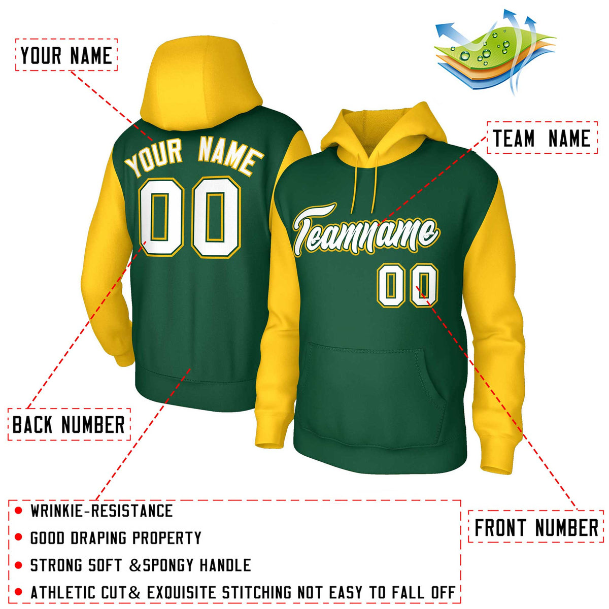 Custom Green White-Green Raglan Sleeves Stitched Sportwear Pullover Hoodie