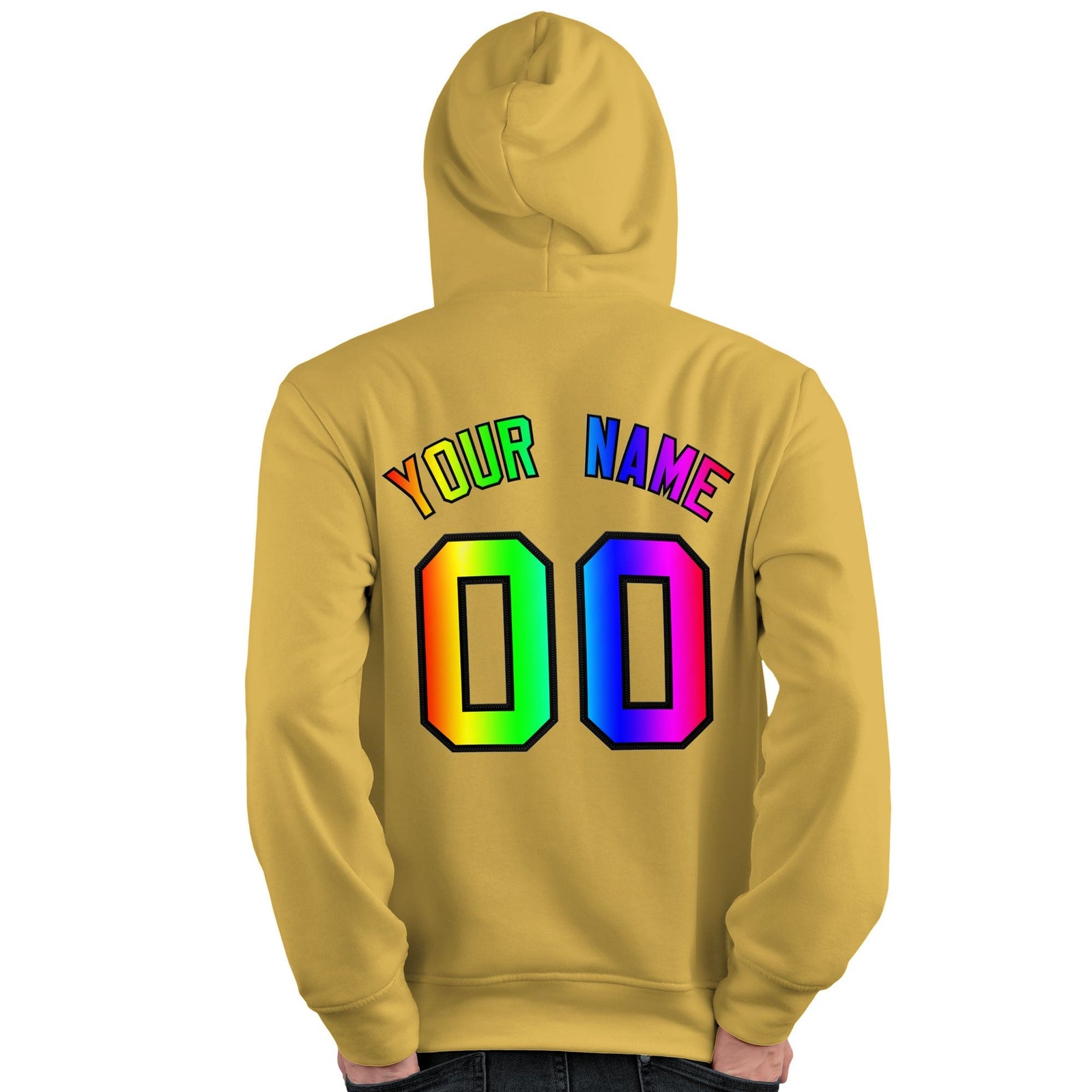 Custom Yellow Personalized Rainbow Color Font Team Pullover Sweatshirt Hoodie
