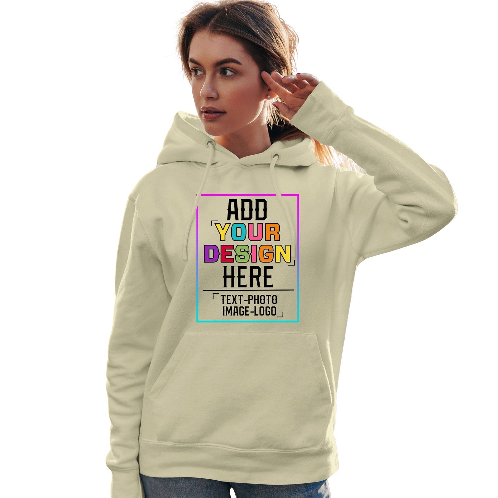 Custom Cream Personalized Rainbow Color Font Team Pullover Sweatshirt Hoodie