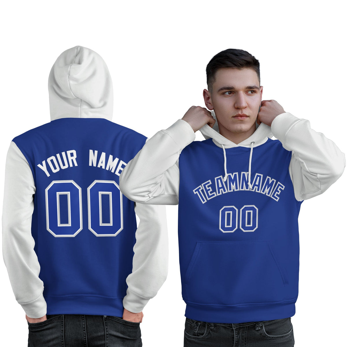 Custom Royal White-Gray Raglan Sleeves Pullover Personalized Sweatshirt Hoodie
