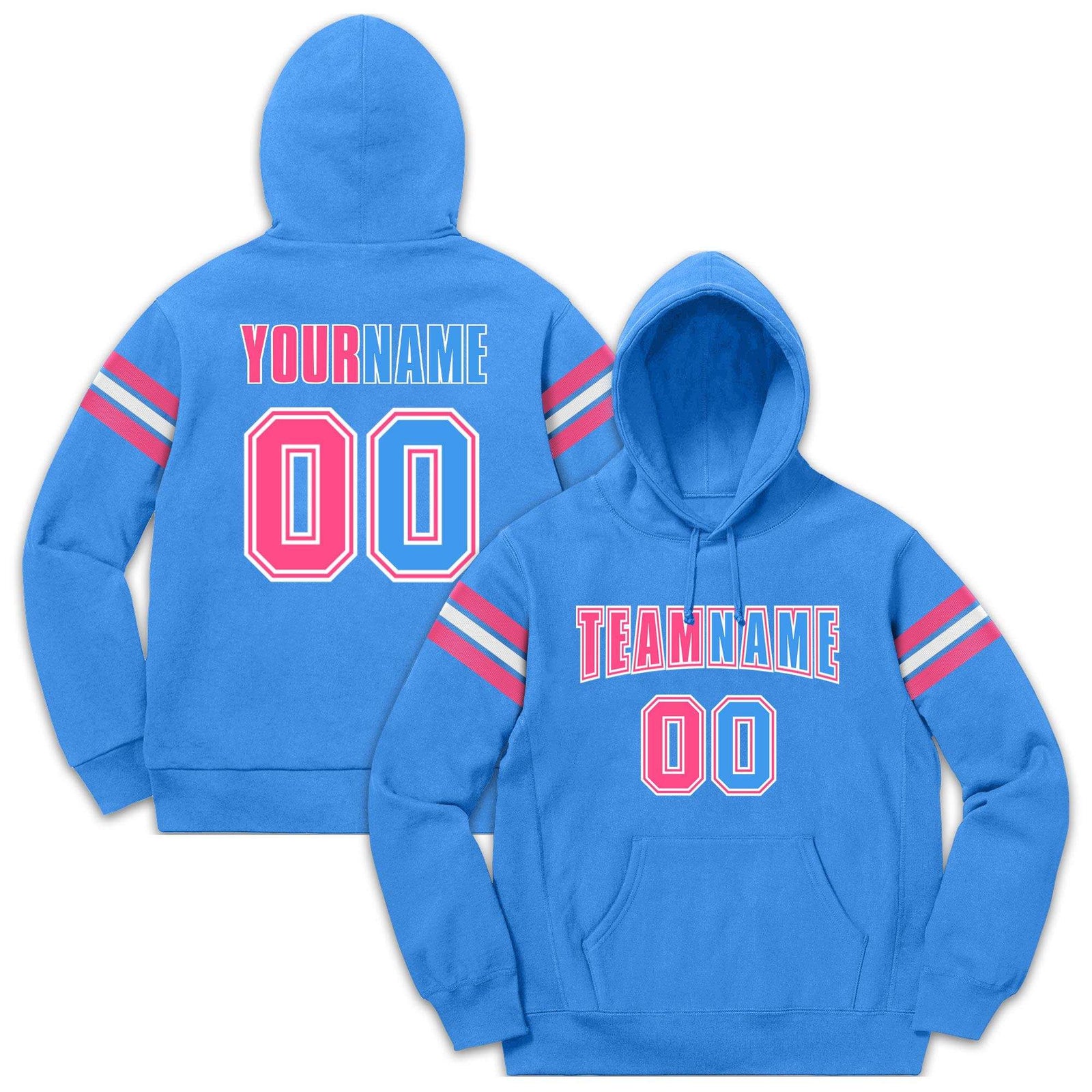 Custom Stitched Powder Blue Pink-White Cotton Pullover Sweatshirt Hoodie