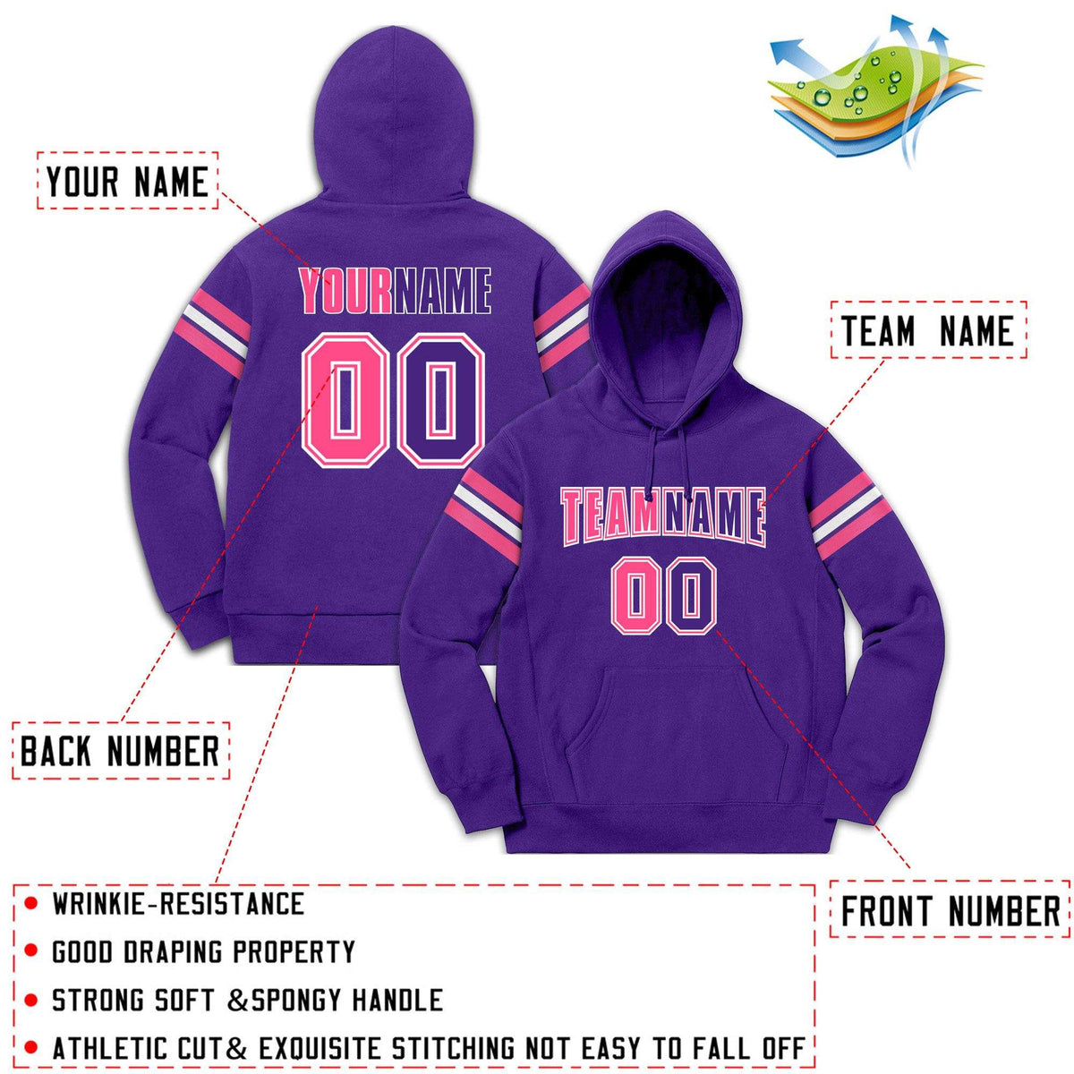Custom Stitched Purple Pink-White Cotton Pullover Sweatshirt Hoodie