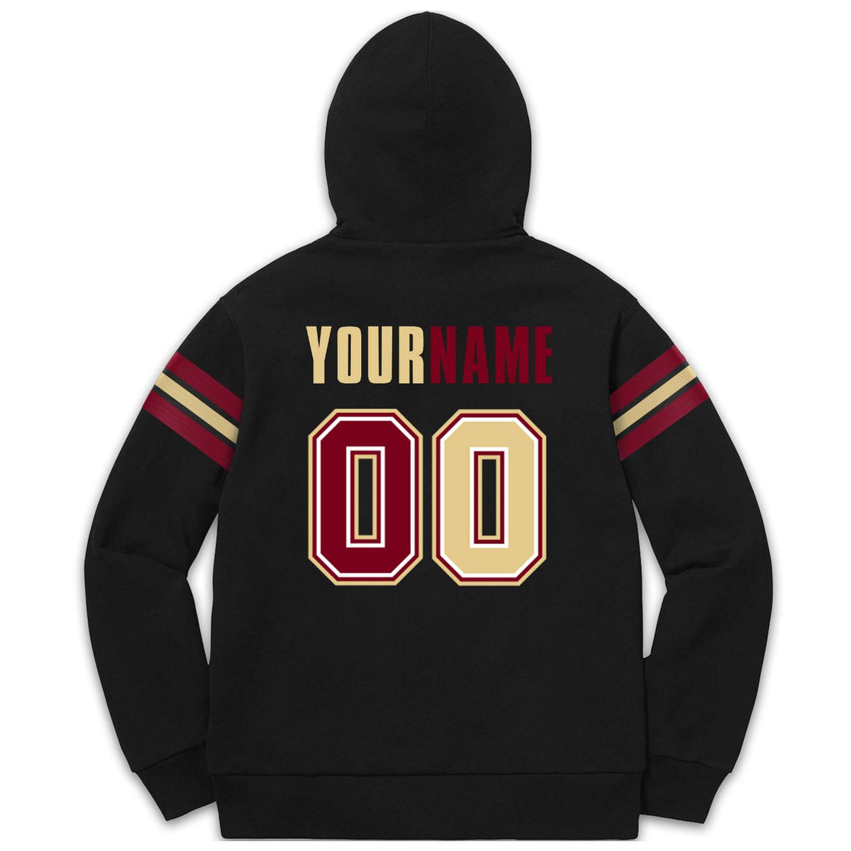 Custom Stitched Black Crimson-Cream Cotton Pullover Sweatshirt Hoodie