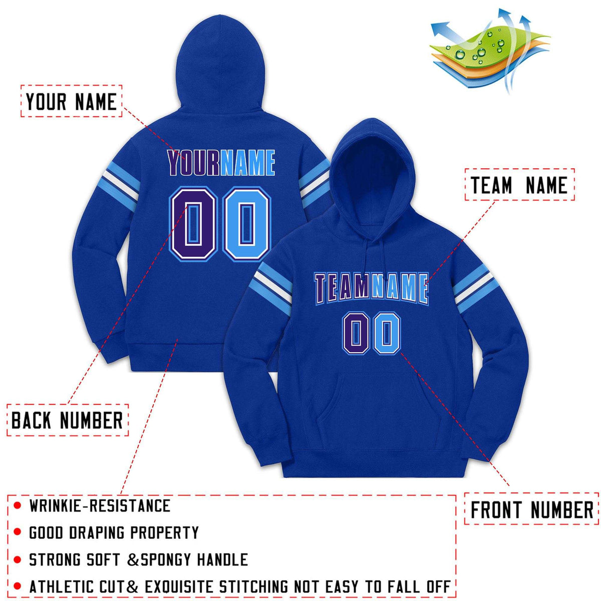 Custom Stitched Royal Powder Blue-Purple Cotton Pullover Sweatshirt Hoodie