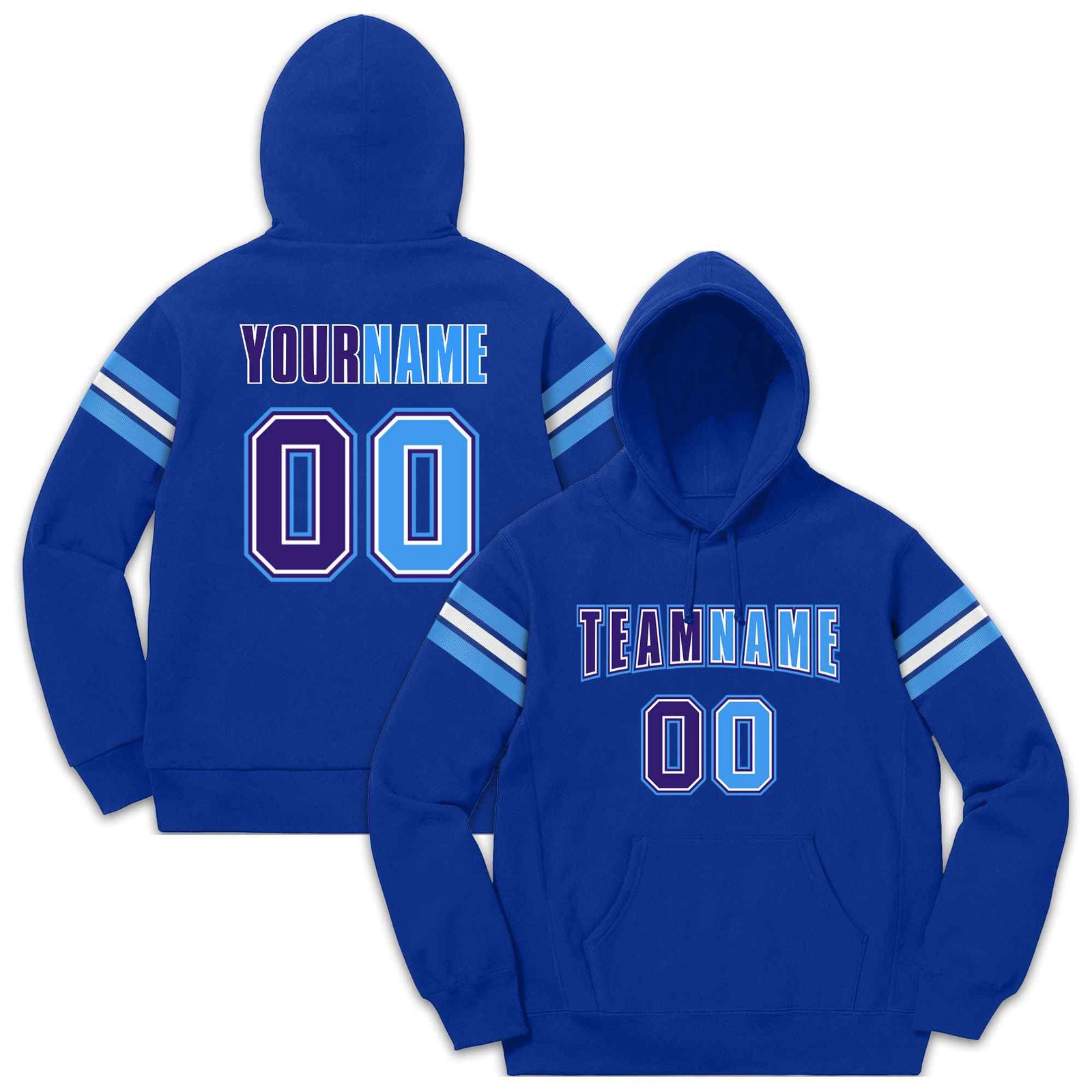 Custom Stitched Royal Powder Blue-Purple Cotton Pullover Sweatshirt Hoodie